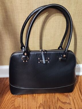 kate spade black pebbled leather satchel with gold hardware